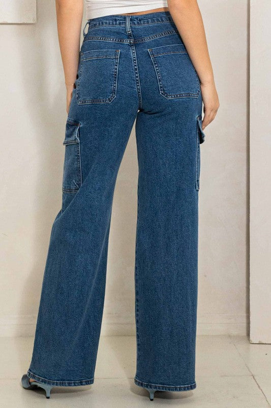 Vibrant M.I.U High Rise Crossed Waist Cargo Wide Jeans