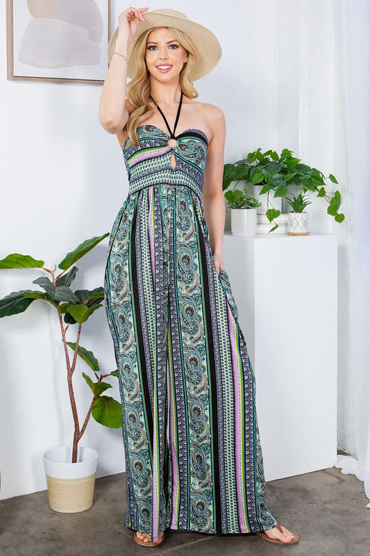 Vacay Cut Out Wide Leg Halter Jumpsuit with Pockets