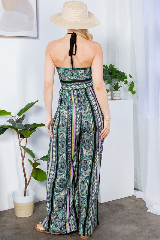 Vacay Cut Out Wide Leg Halter Jumpsuit with Pockets