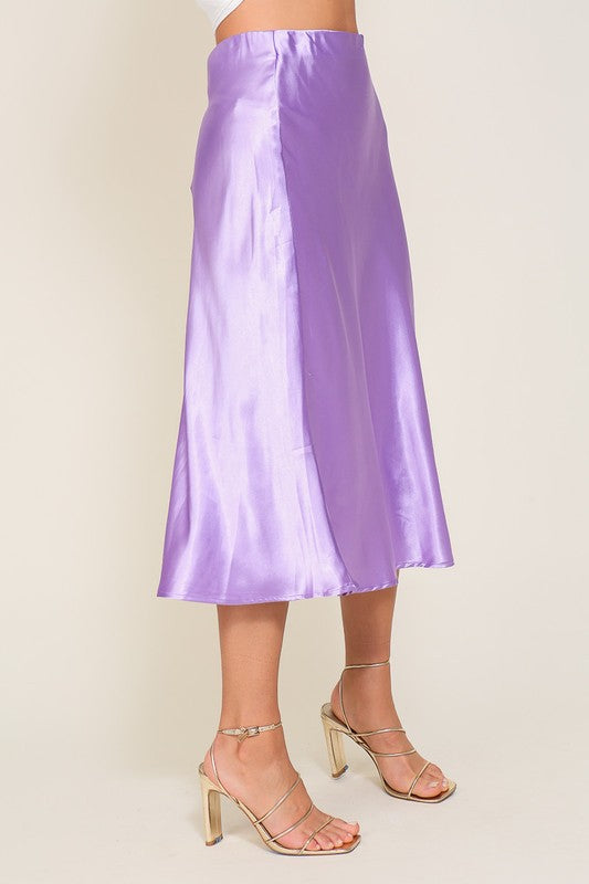 Vineyard Satin Midi Flare Skirt