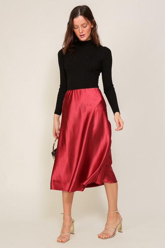 Vineyard Satin Midi Flare Skirt