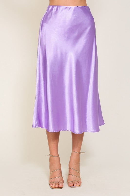 Vineyard Satin Midi Flare Skirt