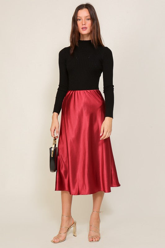 Vineyard Satin Midi Flare Skirt