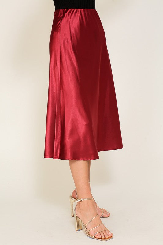 Vineyard Satin Midi Flare Skirt