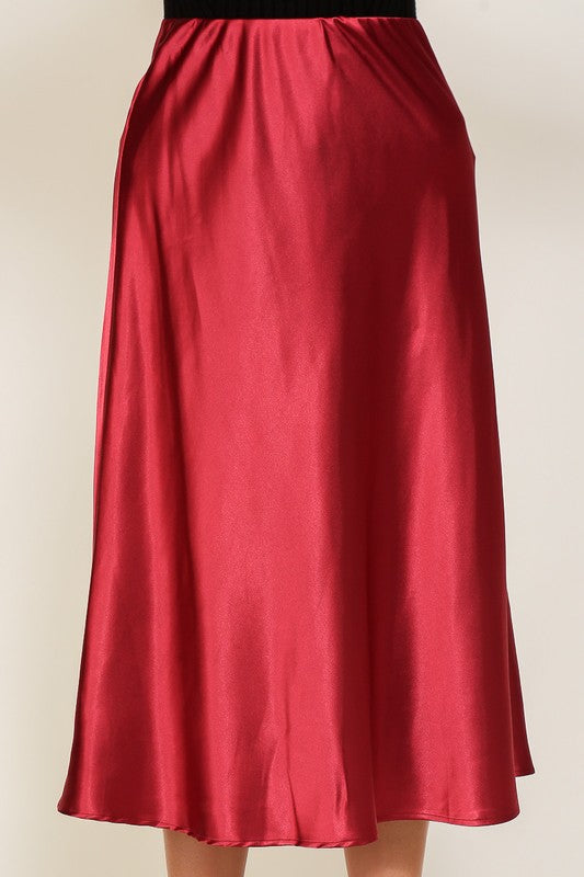 Vineyard Satin Midi Flare Skirt