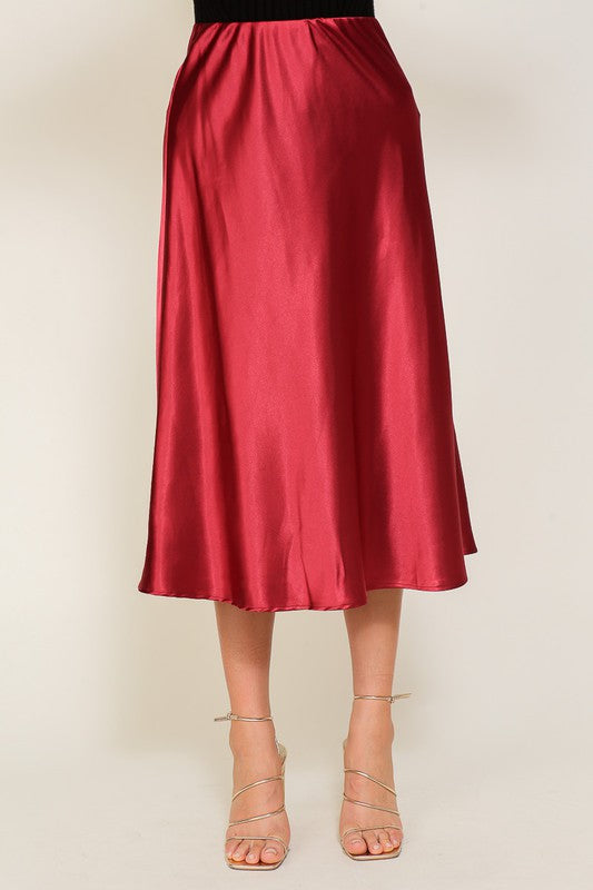 Vineyard Satin Midi Flare Skirt