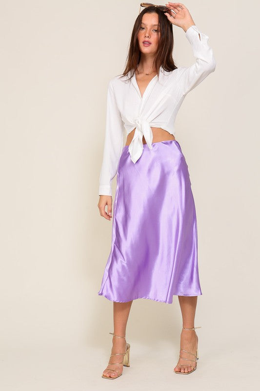 Vineyard Satin Midi Flare Skirt