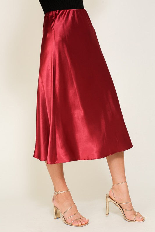 Vineyard Satin Midi Flare Skirt