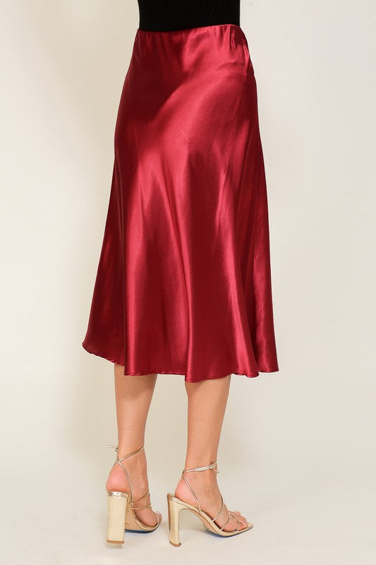 Vineyard Satin Midi Flare Skirt