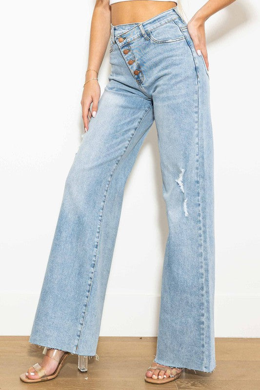 Vibrant M.I.U Criss Cross High Waisted Wide Leg Jeans