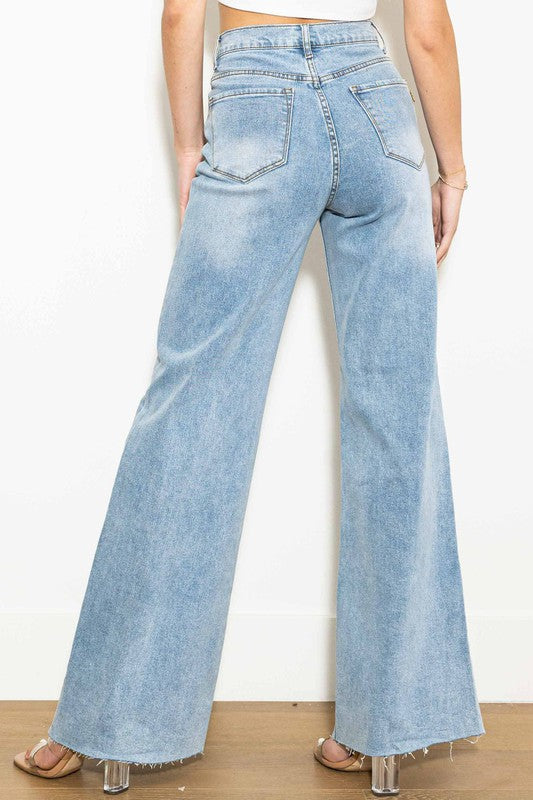 Vibrant M.I.U Criss Cross High Waisted Wide Leg Jeans