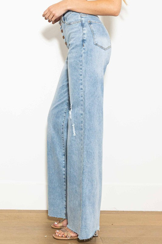 Vibrant M.I.U Criss Cross High Waisted Wide Leg Jeans