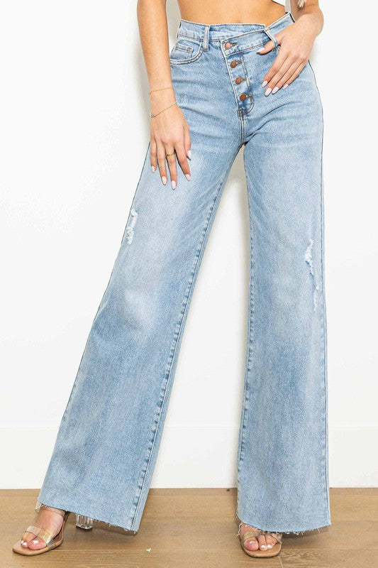 Vibrant M.I.U Criss Cross High Waisted Wide Leg Jeans