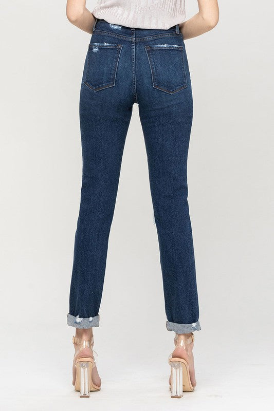 Vervet Distressed Roll Up Stretch Mom Jeans