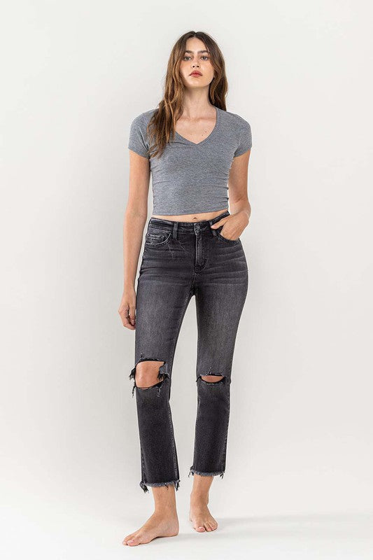 Vervet High Rise Distressed Crop Slim Straight Jeans