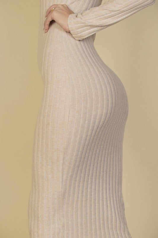 Fuzzy Friend Sweater V-Neck Bodycon Dress