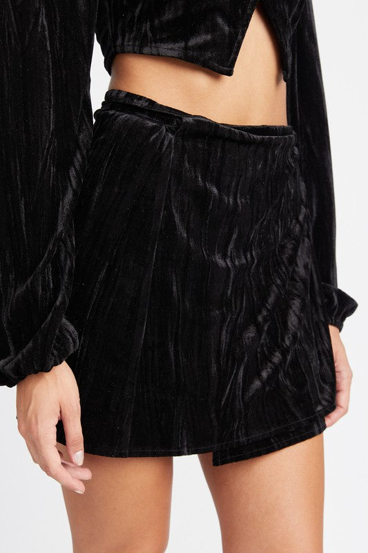 Crush On You Velvet Mini Wrapped Skirt