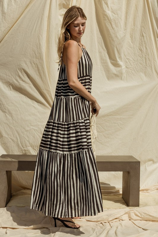 Dream Sleeveless Stripe Maxi Tiered Dress