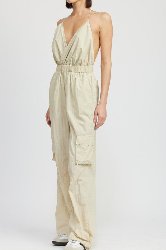 Fashion Work Spaghetti Strap Cargo Jumpsuit