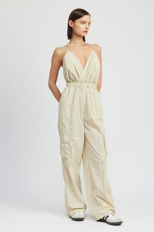 Fashion Work Spaghetti Strap Cargo Jumpsuit