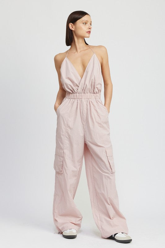 Fashion Work Spaghetti Strap Cargo Jumpsuit