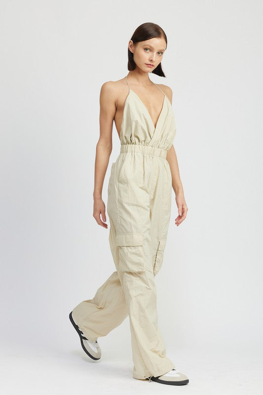 Fashion Work Spaghetti Strap Cargo Jumpsuit