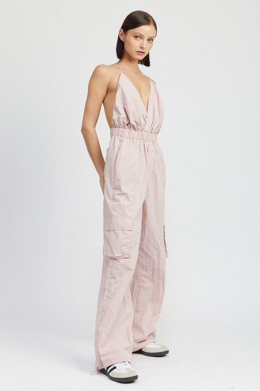 Fashion Work Spaghetti Strap Cargo Jumpsuit