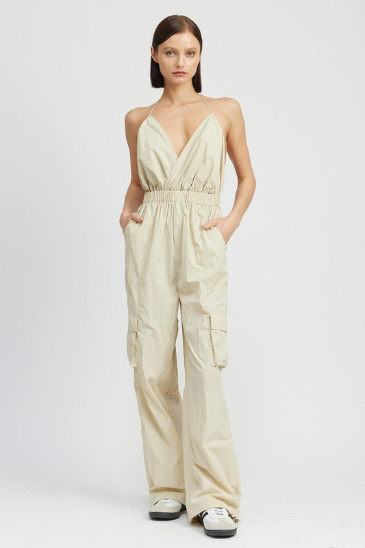 Fashion Work Spaghetti Strap Cargo Jumpsuit