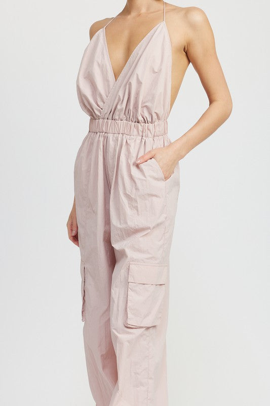 Fashion Work Spaghetti Strap Cargo Jumpsuit