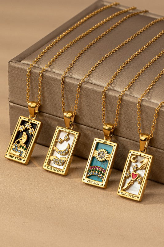 Waterproof  Tarot Card Natural Stone Necklace