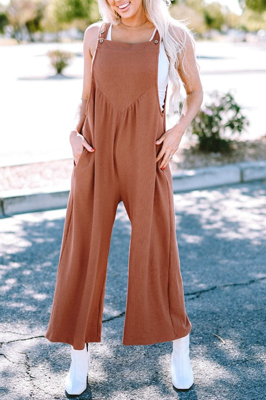 Gold Flame Textured Buttoned Ruched Wide Leg Jumpsuit