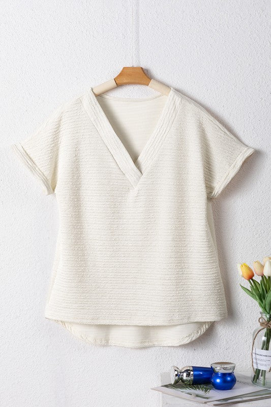 Faye Textured Wide Sleeve V Neck