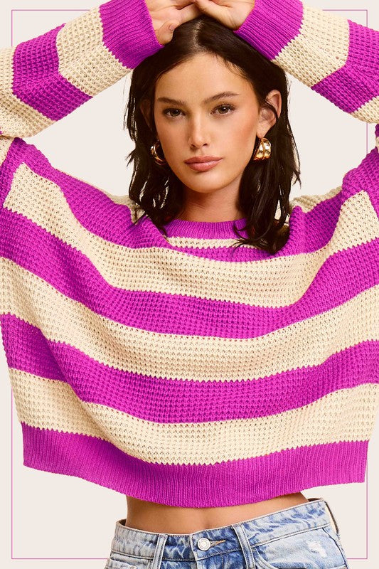 Candy Stripe Round Neck Loose Fit Sweater