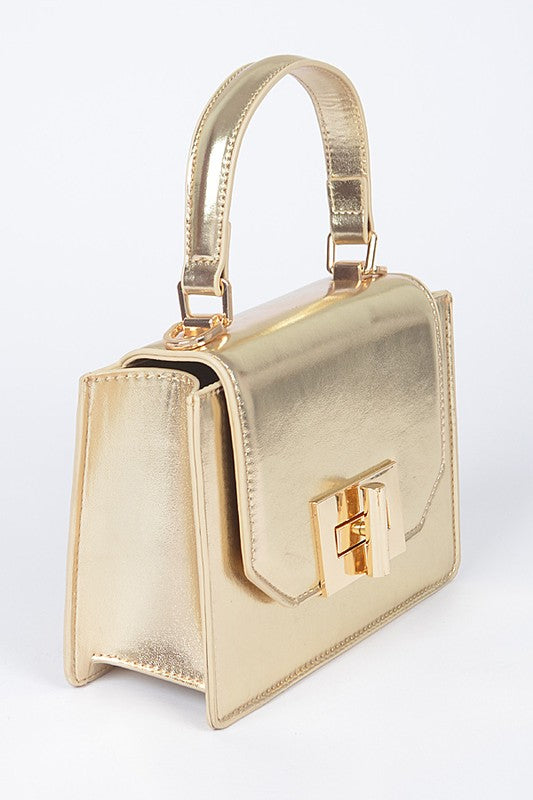 Metallic Top Handle Convertible Swing Bag