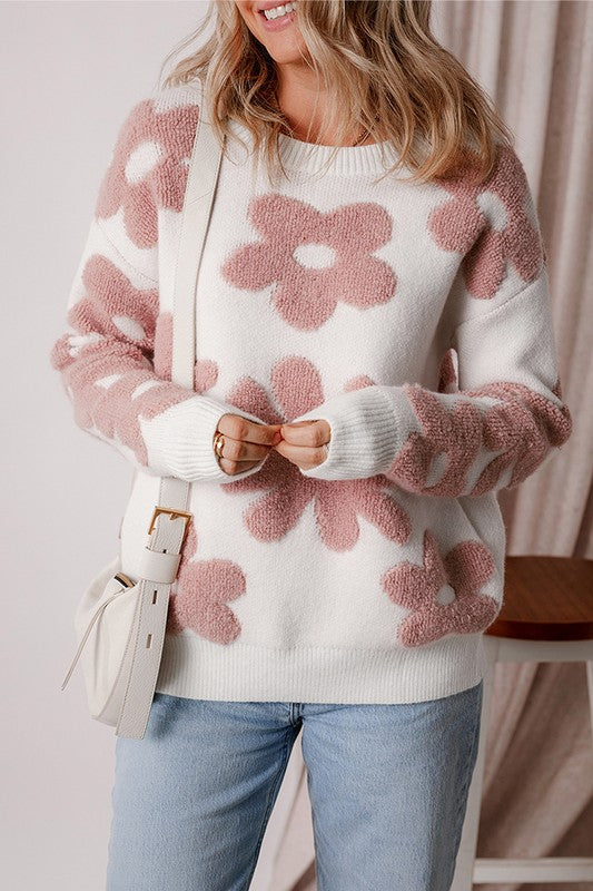 Floral Fantasy Drop Shoulder Loose Sweater