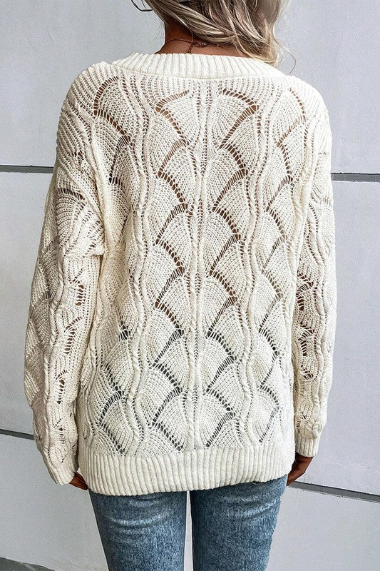 Carmen Hollow Knit V Neck Drop Shoulder Sweater