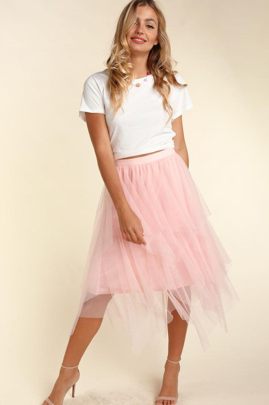 Fairy Asymmetric Tiered Tulle Midi Skirt