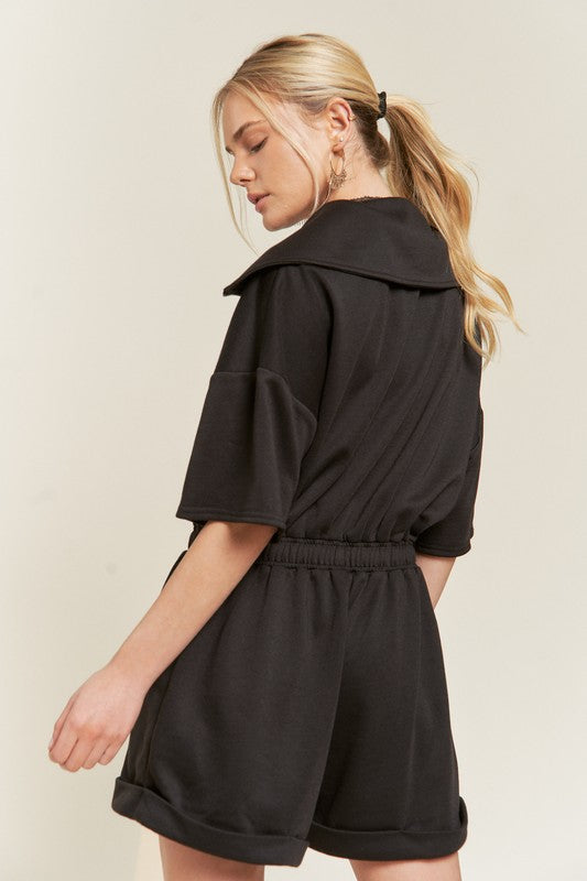 Winter Date Night Terry Zip Front Romper