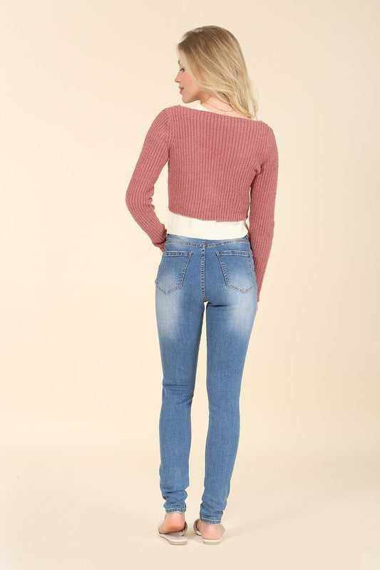 LiLou Dark Wash Distressed Skinny Jeans