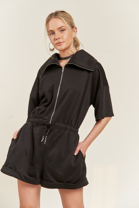 Winter Date Night Terry Zip Front Romper