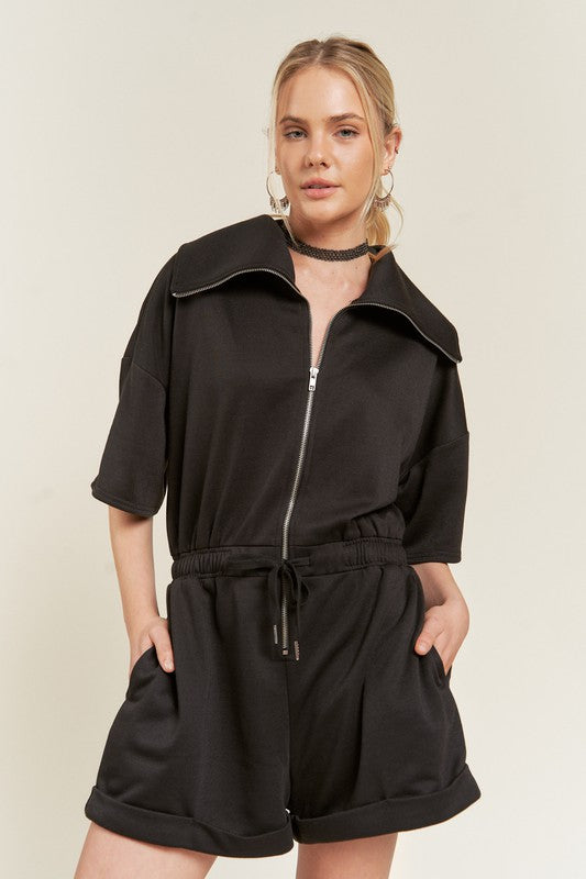 Winter Date Night Terry Zip Front Romper