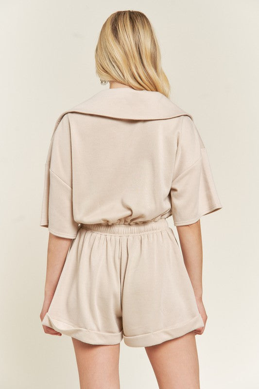 Winter Date Night Terry Zip Front Romper