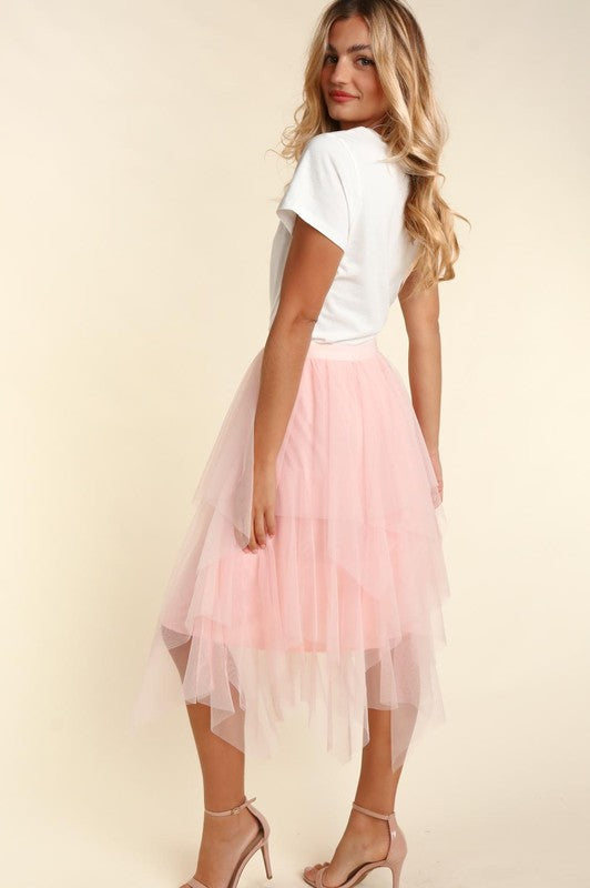 Fairy Asymmetric Tiered Tulle Midi Skirt