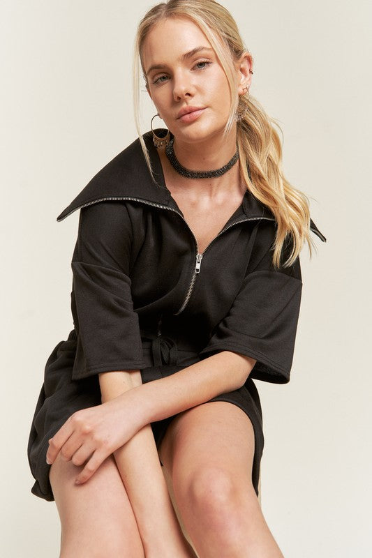 Winter Date Night Terry Zip Front Romper