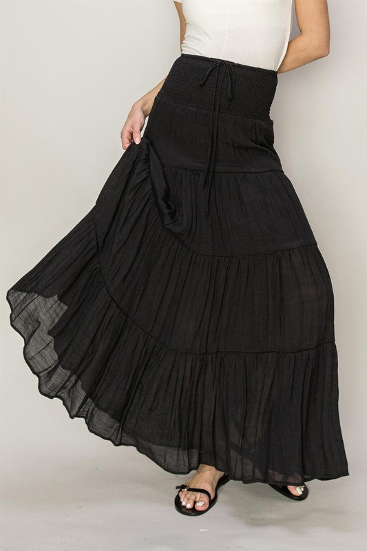 Drift Drawstring Waist Tiered Maxi Skirt