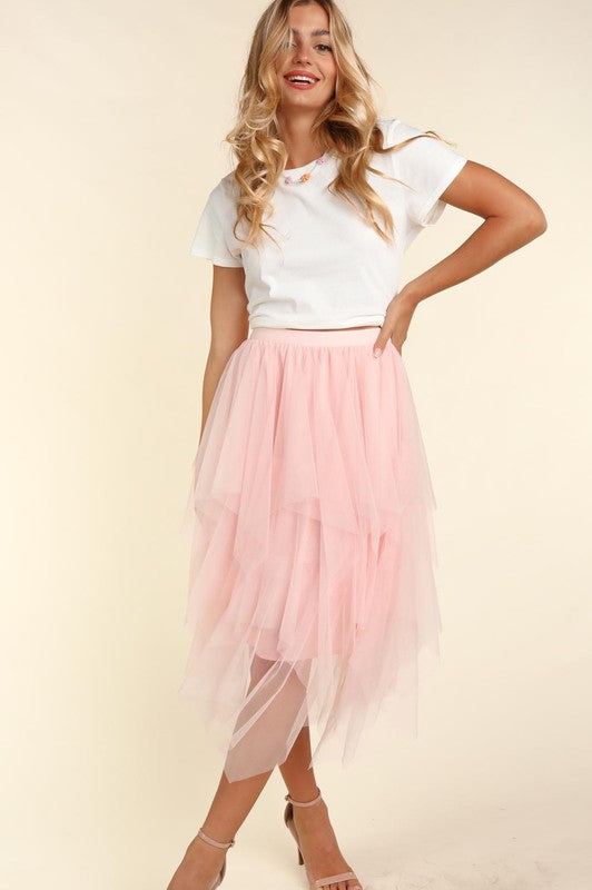 Fairy Asymmetric Tiered Tulle Midi Skirt