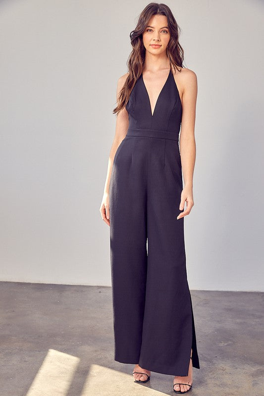 Vena Deep V Wide Leg Jumpsuit