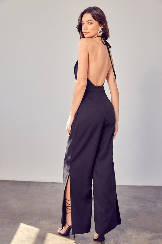 Vena Deep V Wide Leg Jumpsuit